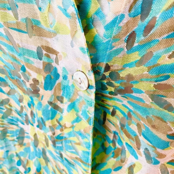 Ruby Rd. women’s long sleeve semi-sheer button top SZ 14 blue green white - Picture 4 of 9